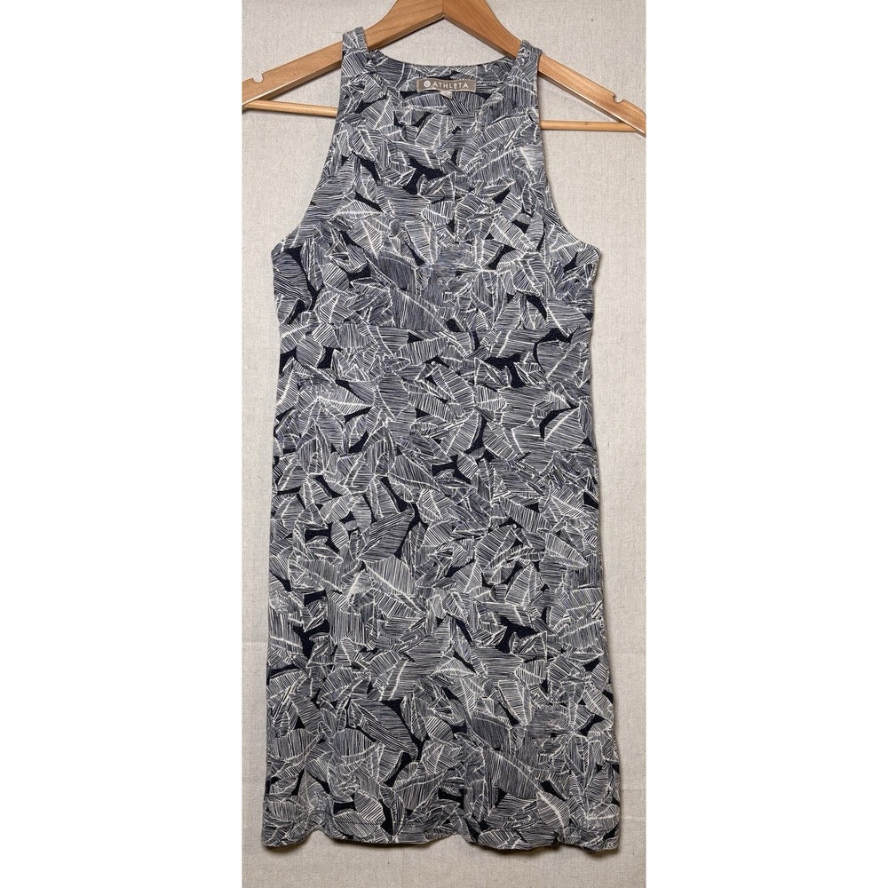Athleta Santorini Dress‎ Thera High Neck Black Leaf Lightweight  Women Size XXS